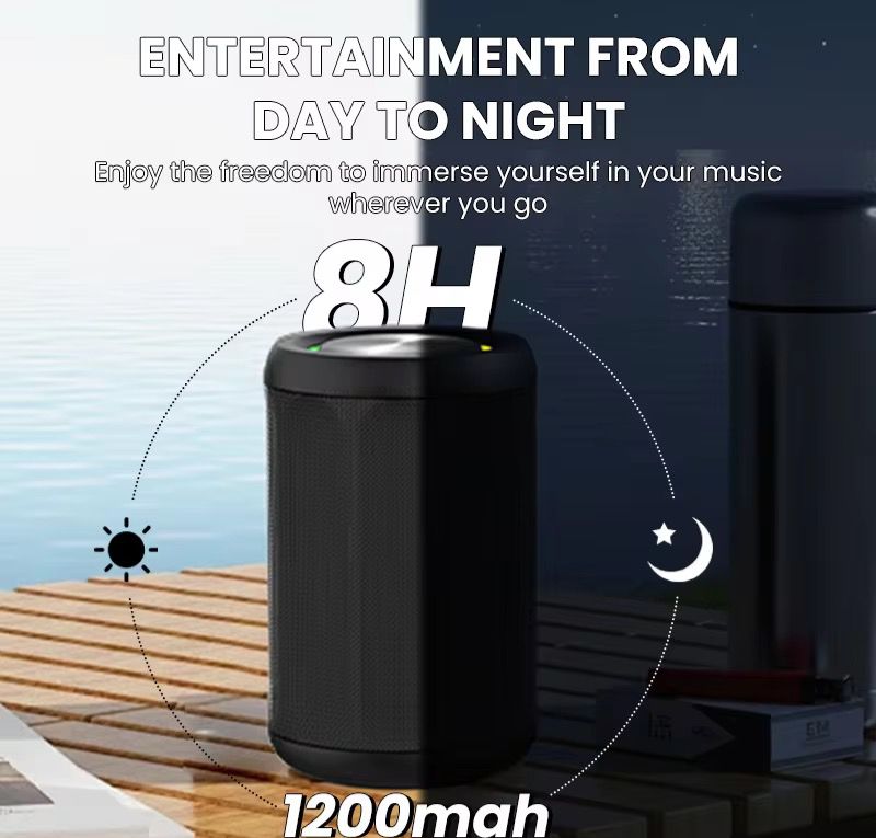 مكبر صوت لاسلكي مقاوم للماء TWS بصوت ستيريو وإضاءة LED – مثالي للسفر والمنزل والأنشطة الخارجية