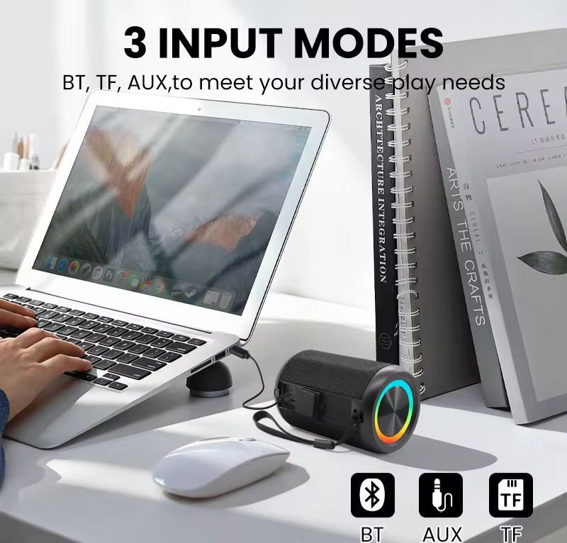 مكبر صوت لاسلكي مقاوم للماء TWS بصوت ستيريو وإضاءة LED – مثالي للسفر والمنزل والأنشطة الخارجية