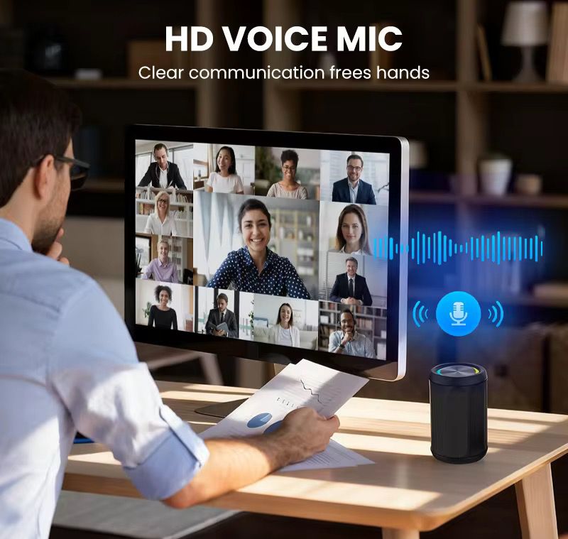 مكبر صوت لاسلكي مقاوم للماء TWS بصوت ستيريو وإضاءة LED – مثالي للسفر والمنزل والأنشطة الخارجية