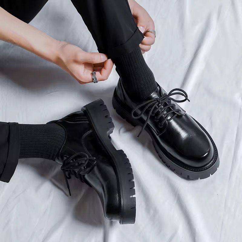 حذاء جلد رجالى بنعل سميك مرتفع