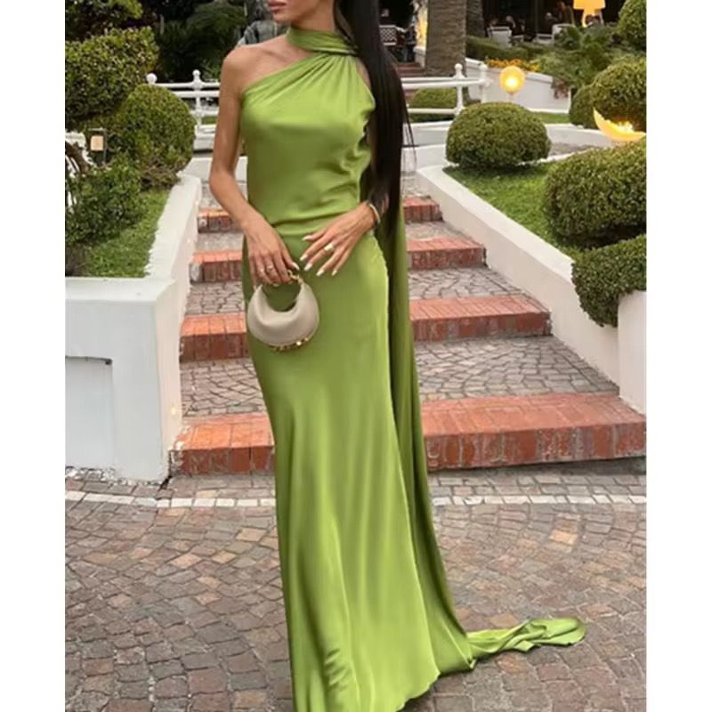 فستان طويل برباط من الساتان 10 الوان عصريه جديده