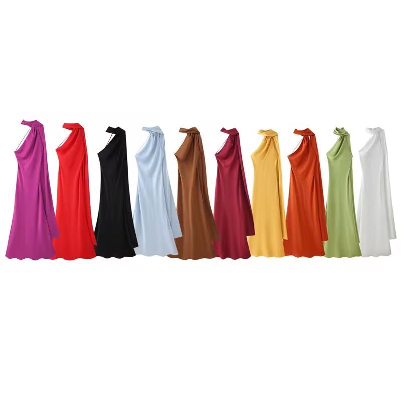 فستان طويل برباط من الساتان 10 الوان عصريه جديده