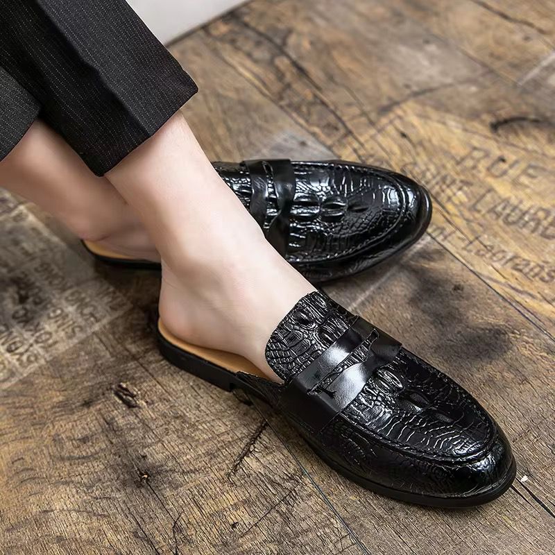 نعال رجالى مصنوع من الجلد بتصميم عصري سعل الارتداء كاجوال للرجال