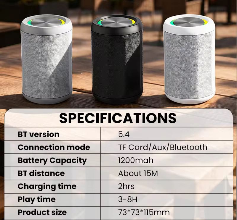 مكبر صوت لاسلكي مقاوم للماء TWS بصوت ستيريو وإضاءة LED – مثالي للسفر والمنزل والأنشطة الخارجية